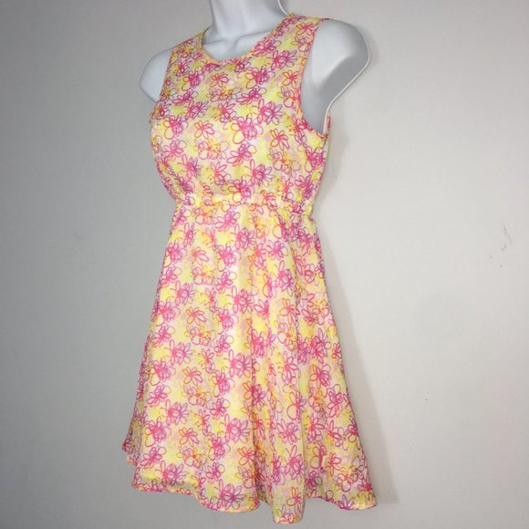 DKNY Girls L Dress Multicolor Floral 100% Polyester Lightweight Lined Sundress - Picture 2 of 9